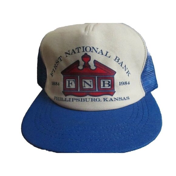 Mesh trucker Skater Cap  NEW True Vtg 80s 1984 PHILLIPSBURG KANSAS BANK OSFA - Picture 2 of 4